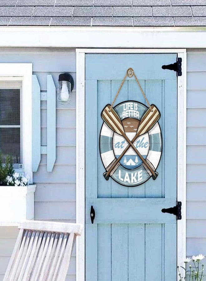 Deroro Spring Summer Boat Paddle Front Door Sign, Life is Better at The Lake Wood Door Hanger Outdoor Outside Porch Decor, Lakehouse Farmhouse Rustic Wooden Wreath Indoor Wall Hanging Decoration - Image 5